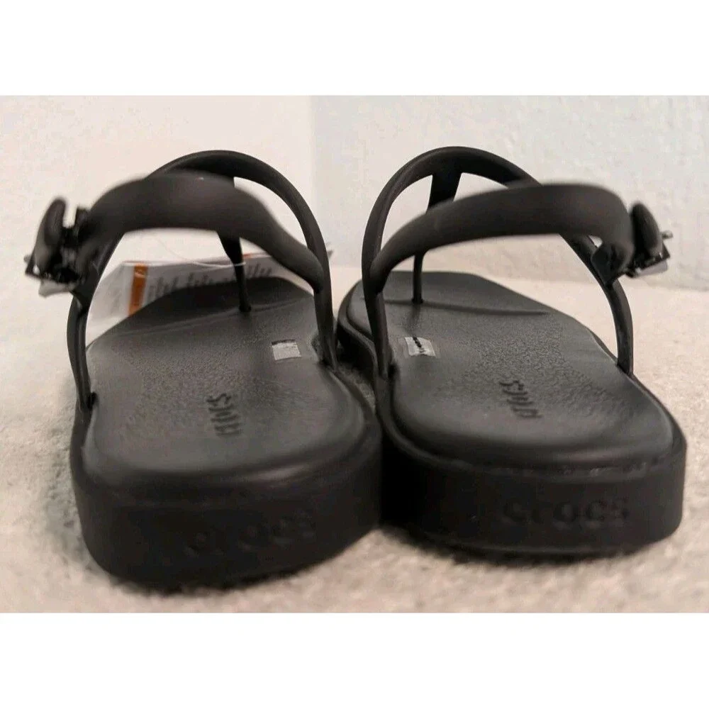 CROCS Black Kids (Big Girl) T-Strap Slingback Sandals